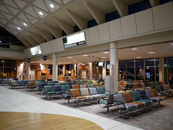 an empty airport lounge