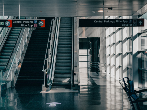 empty escalators at the airport