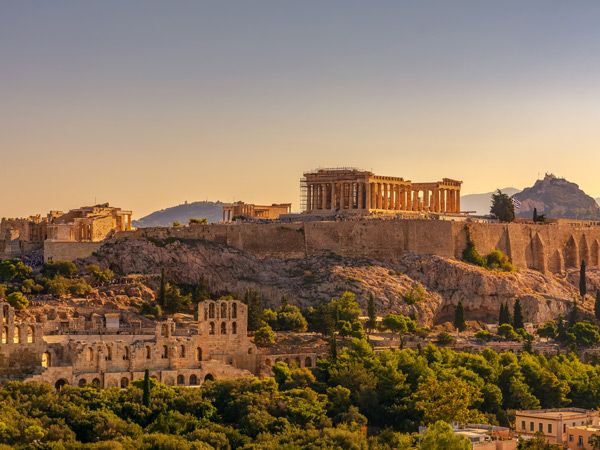 the view of Acropolis of Athens with Parthenon and Erechtheion from Filopappou hill