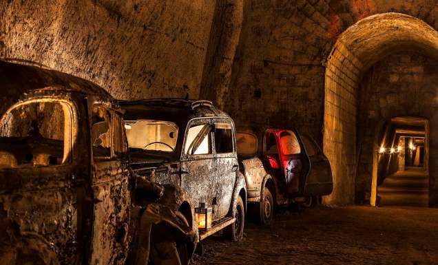 vintage cars preserved at Galleria Borbonica
