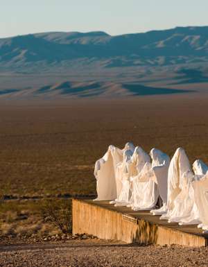 Last Supper sculpture art work in the Goldwell Open Air Museum in the ghost town of Rhyolite, Nevada