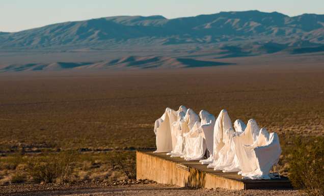 Last Supper sculpture art work in the Goldwell Open Air Museum in the ghost town of Rhyolite, Nevada