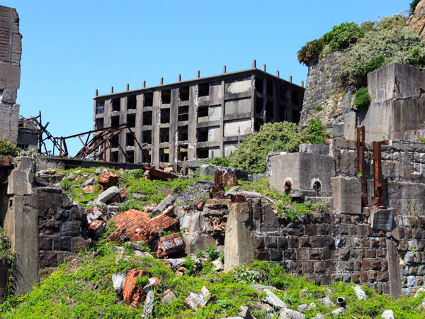 abandoned structures in Hashima Island, Japan
