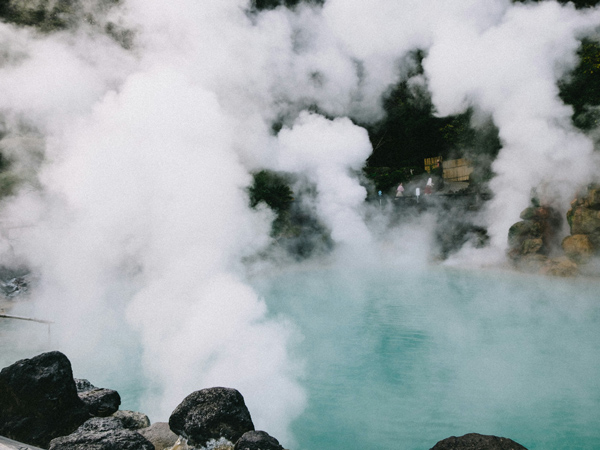 steam coming off from a natural hot spring