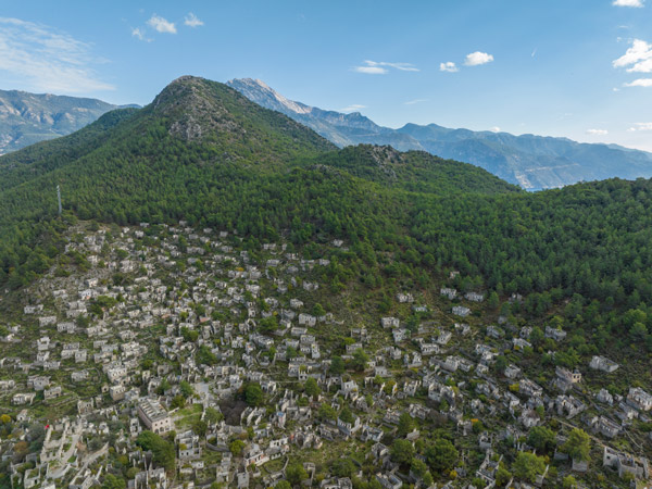 an aerial view of Kayaköy, Turkey