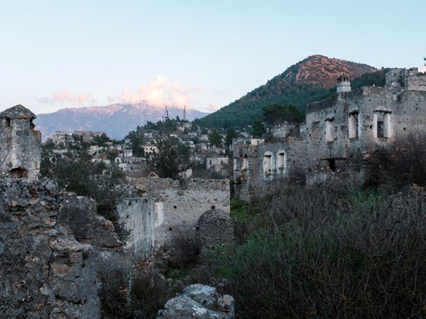 the view of the old village at Kayaköy, Turkey