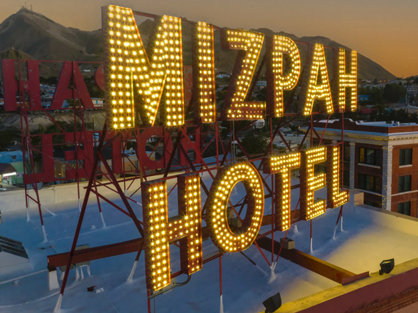 the Mizpah Hotel rooftop signage