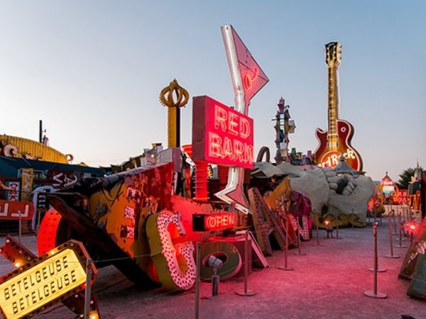 a collection of neon lights at The Neon Museum boneyard