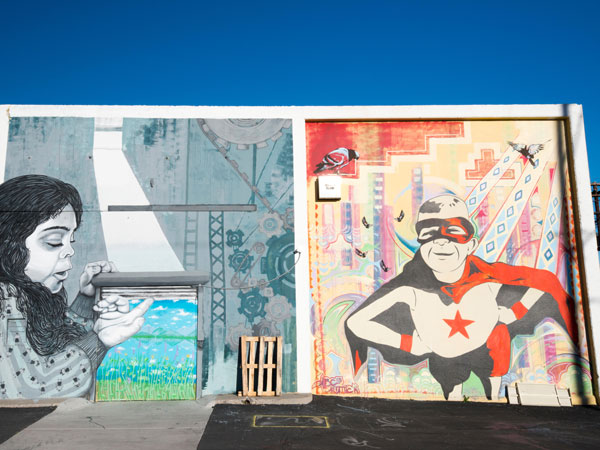 A mural is painted on the side of a building in the midtown district of Reno, Nevada