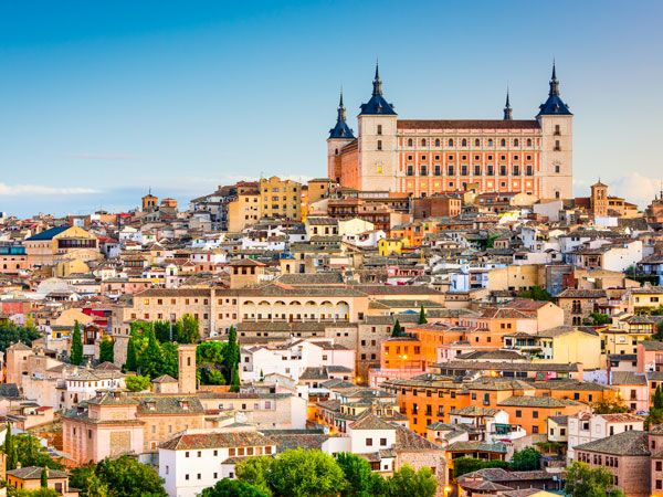 the view of Alcazar of Toledo within the city