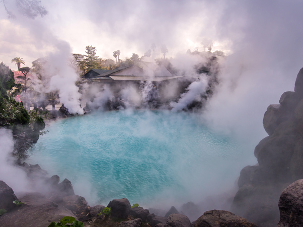 steam comes from Umi-Zigoku Hot Spring