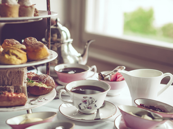 afternoon tea with pastries on the table