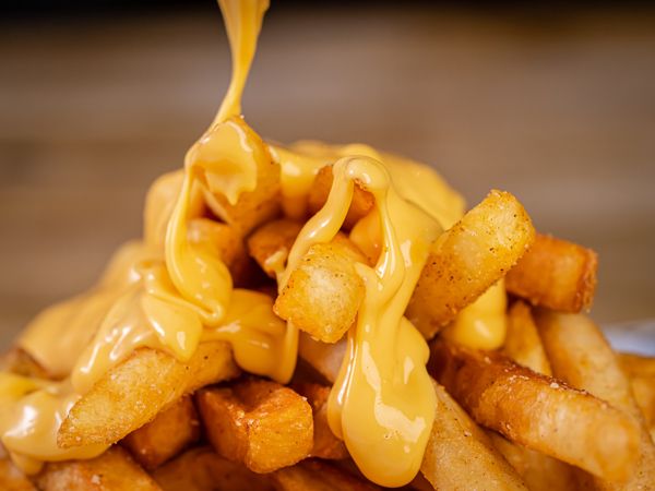 fries topped drizzled with cheese