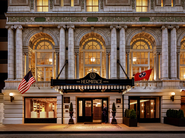 the entrance of The Hermitage Hotel, Nashville