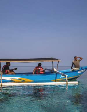 Snorkelling vessel just off Beloi, Atauro Island.