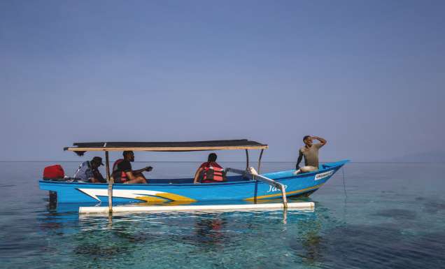 Snorkelling vessel just off Beloi, Atauro Island.