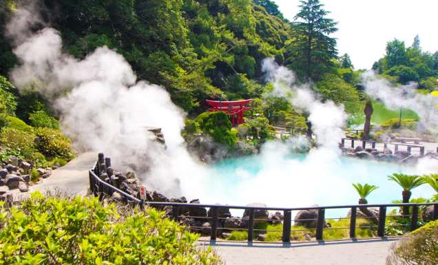 an Onsen in Beppu, Japan all steamed up