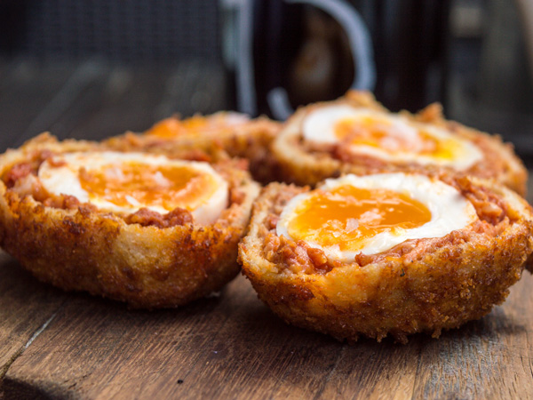 a close-up shot of scotch eggs