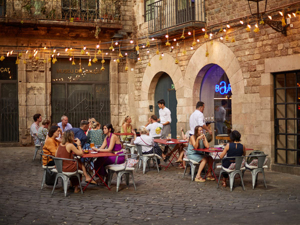 people dining at A Restaurant, Hotel Neri, Barcelona