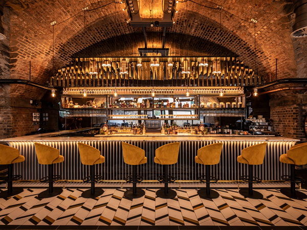 the bar inside Manchester Gin Distillery