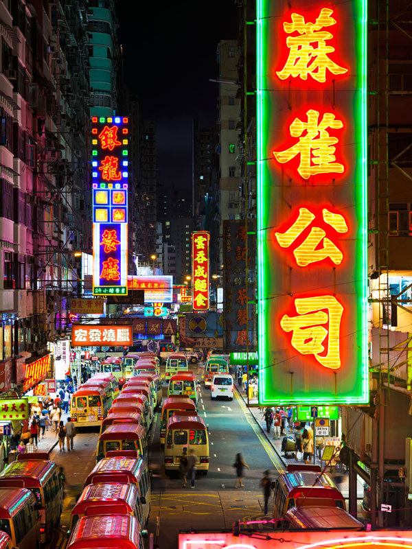 the neon-lit maze of Mong Kok in Kowloon