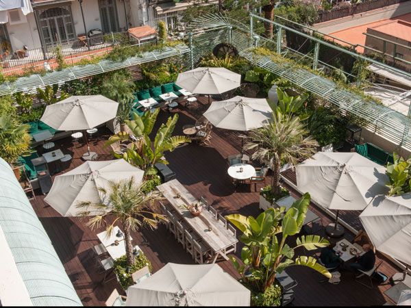 Cotton House Hotel's rooftop terrace in Barcelona