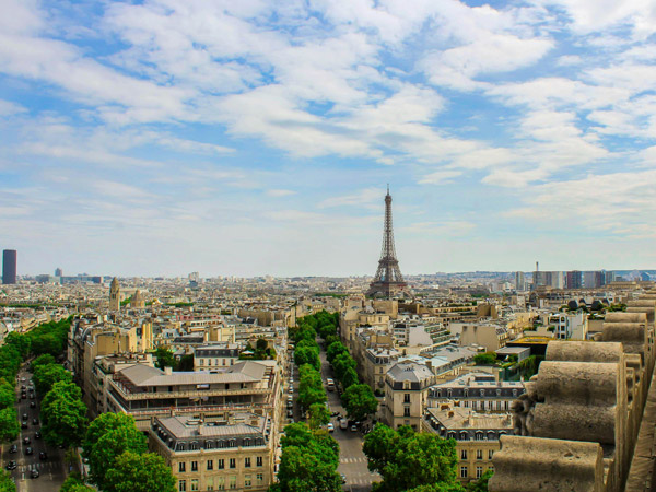 an aerial view of Paris with the Eiffel Tower