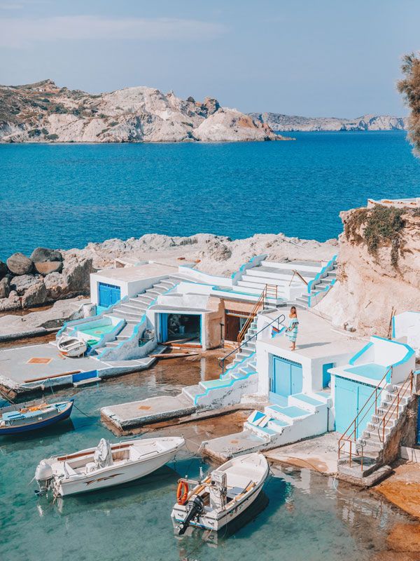 the traditional Greek fishing village in Mandrakia, Milos island, Cyclades, Greece