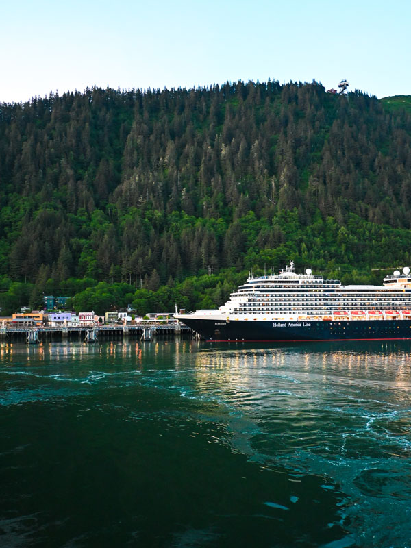 a HAL ship departing Downtown Juneau