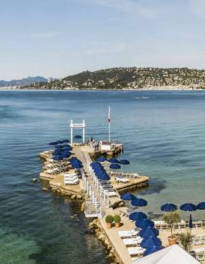 an aerial view of a private beach at Belles Rives