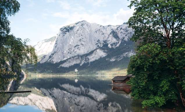 the reflection of Trisselwand in Lake Altaussee