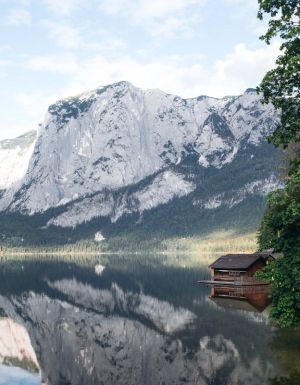 the reflection of Trisselwand in Lake Altaussee
