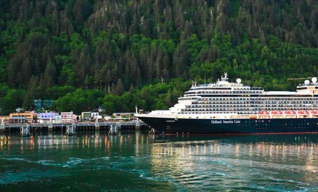 a HAL ship departing Downtown Juneau
