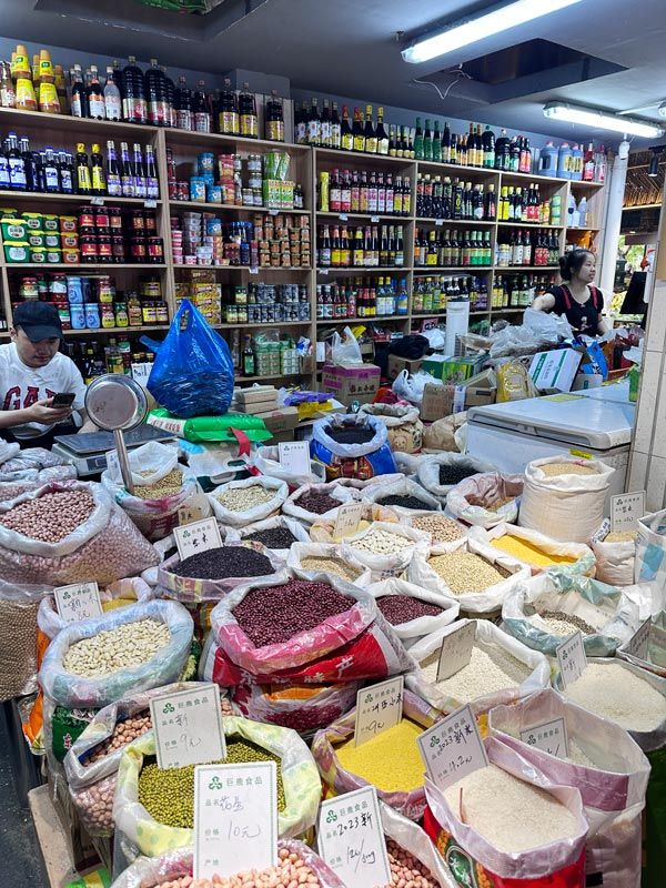 a market selling local street food and popular spices