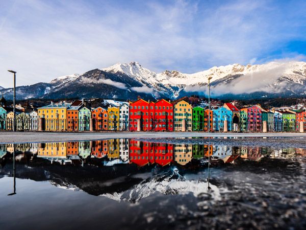 colourful houses by the lake in Innsbruck, Austria