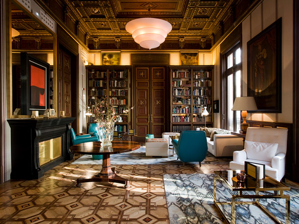 the library at Cotton House Hotel, Barcelona