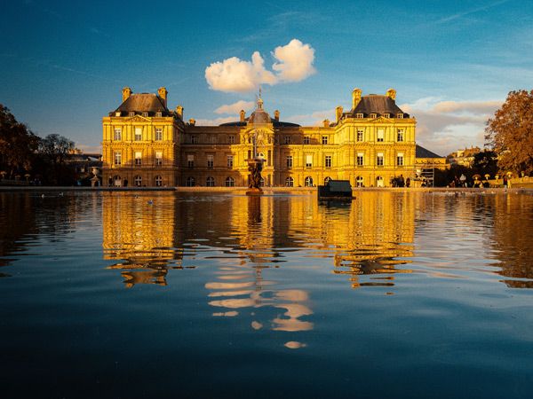 the Luxembourg Palace and the Grand Bassin in Paris, France