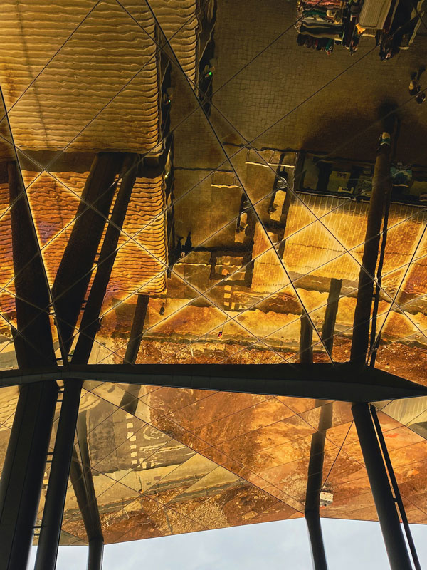 the mirror roof of the flea market in Mercat dels Encants, Barcelona