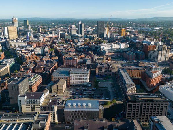 an aerial view of Northern Quarter in Manchester