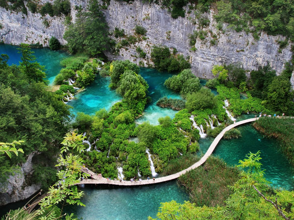 an aerial view of Plitvice National Park, Croatia