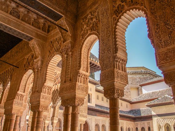 the columns of Alhambra palace in Granada