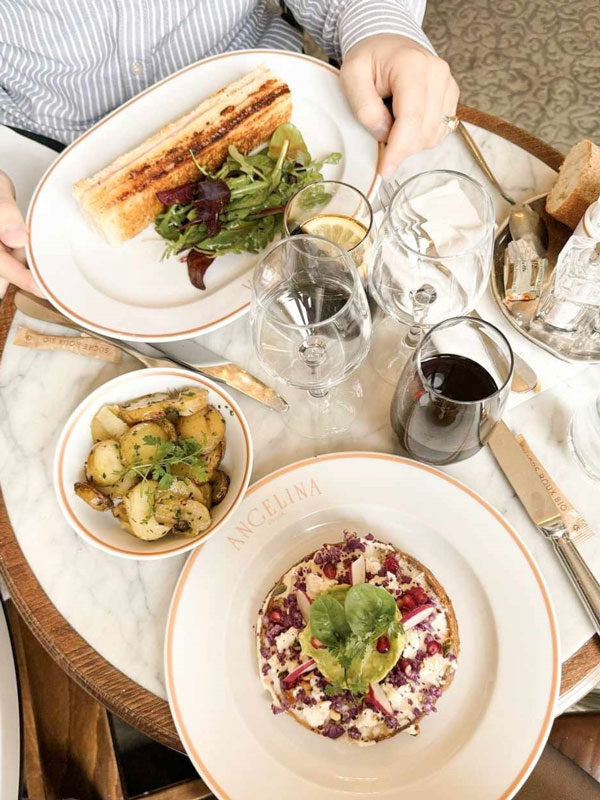 a table-top view of food on the table at Angelina, Paris