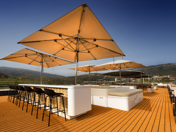 the Sky Deck with chairs and sun umbrellas