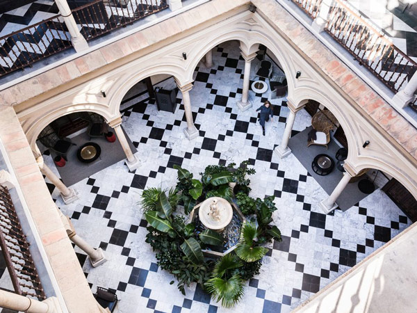 the top view of the courtyard at Hotel Palacio de Villapanes, Seville