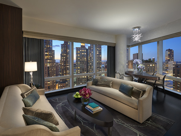 the living room at Hudson River View Suite, Mandarin Oriental NYC
