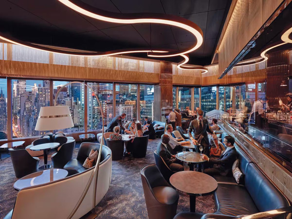 the elegant dining interior at MO Lounge, Mandarin Oriental NYC