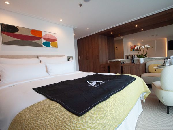 a close-up shot of the bed at the Panorama Suite, Avalon Alegria