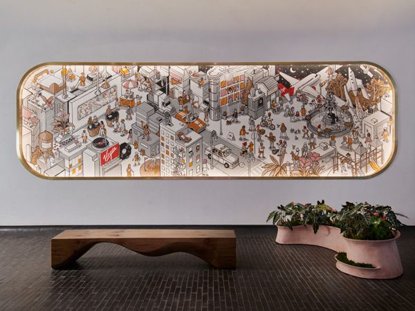 a digital artwork on display at the junction of Virgin Hotels NYC 