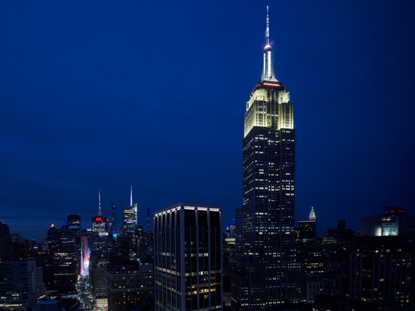 the times square view on top of Virgin Hotels NYC