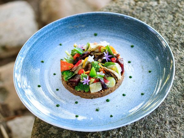 a plate of food at Table de la Ferme, Domaine de Murtoli